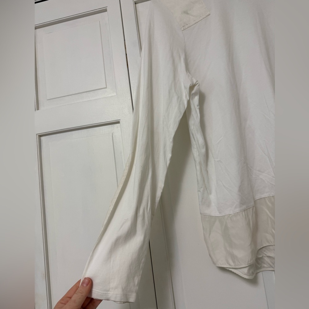 Sundance Women's Satin Silk Patchwork Long Sleeve Cotton Blend Top White XL - Picture 3 of 11